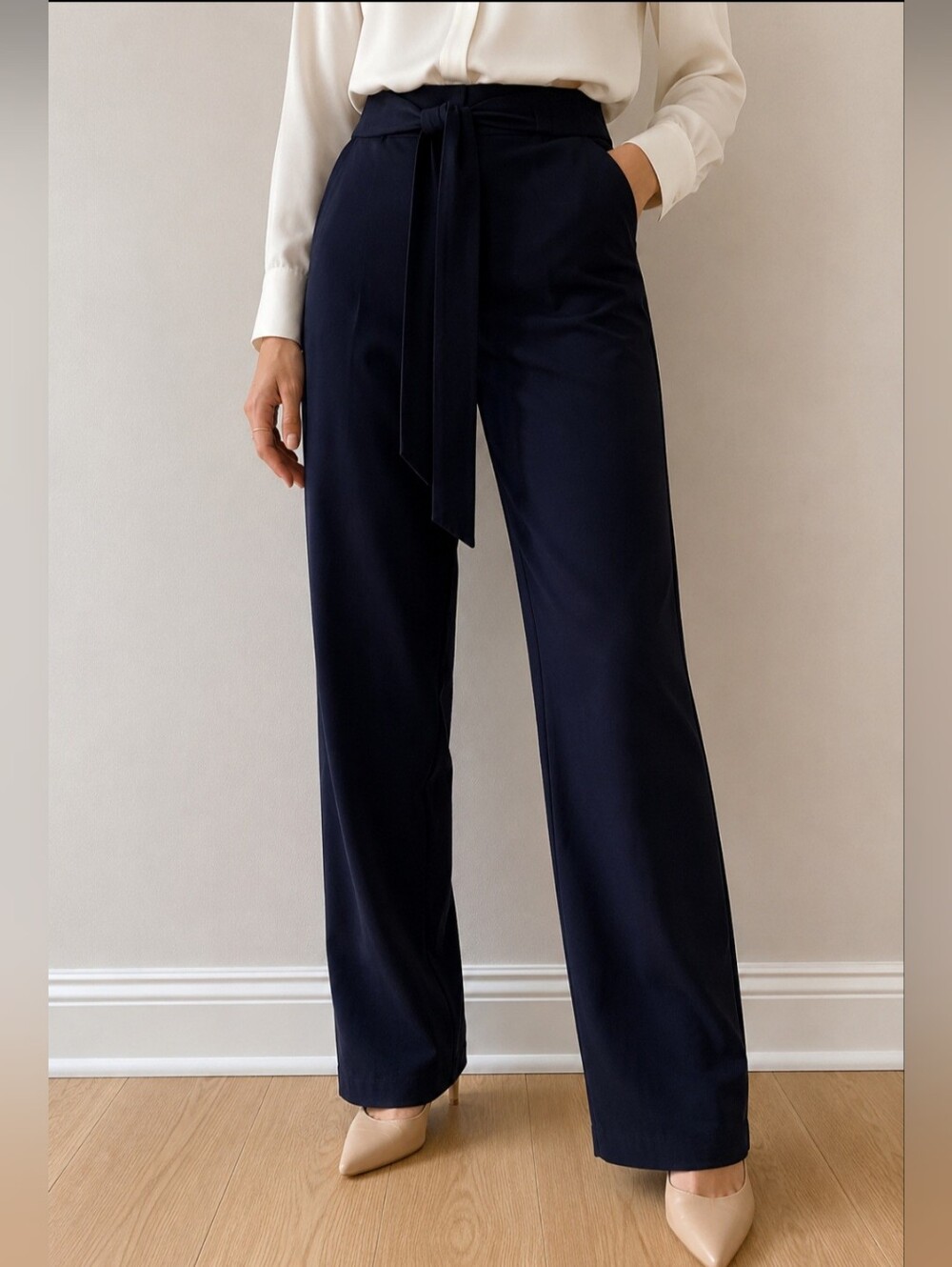 Shinestar Navy Men’s Dress Pants with Self-Tie Waist